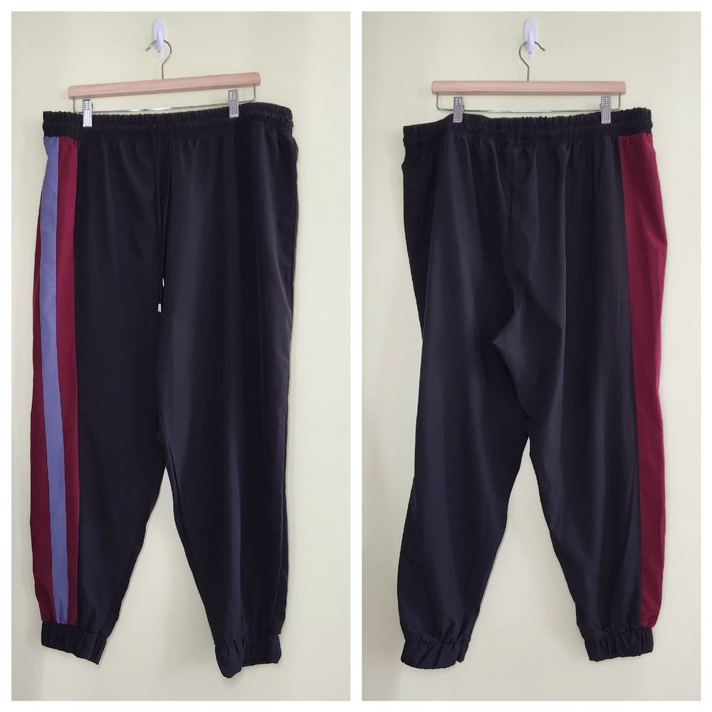 Love Womens Jogger Pants Plus Size 4X Black w/ Track Stripes Drawstring Waist